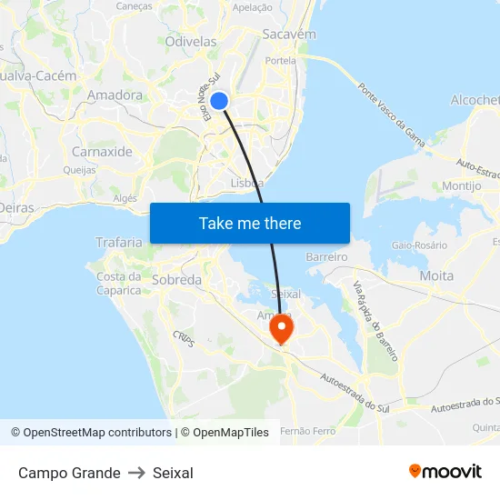 Campo Grande to Seixal map