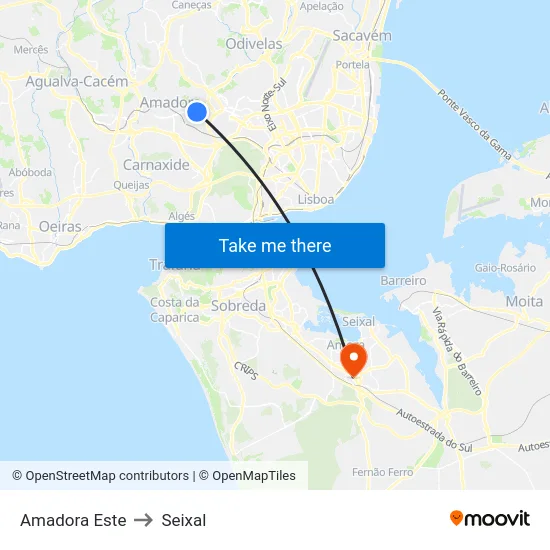 Amadora Este to Seixal map
