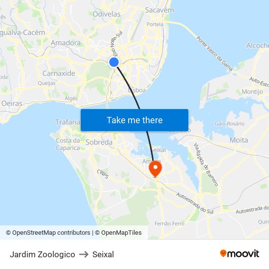 Jardim Zoologico to Seixal map