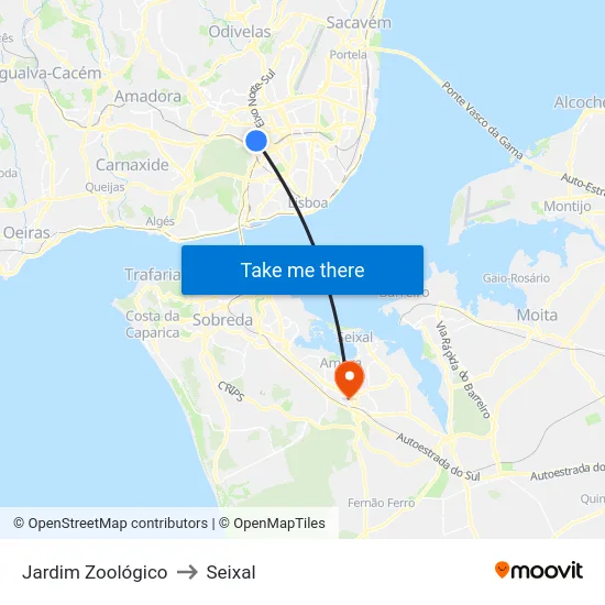 Jardim Zoológico to Seixal map
