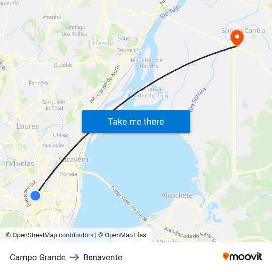 Campo Grande to Benavente map