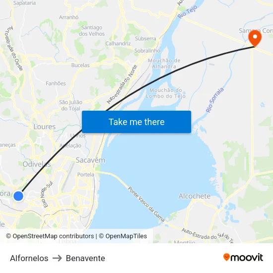 Alfornelos to Benavente map