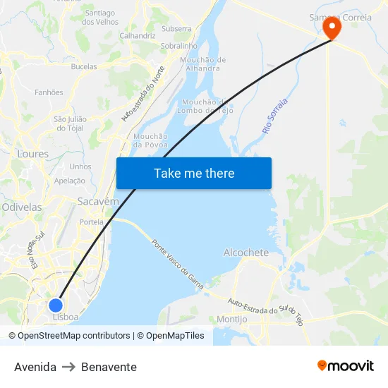 Avenida to Benavente map