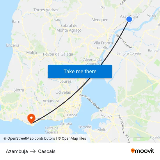Azambuja to Cascais map