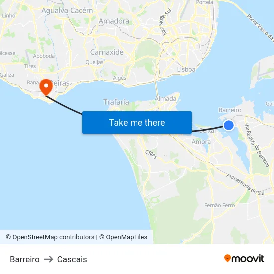 Barreiro to Cascais map