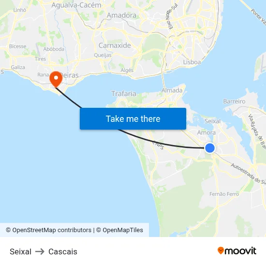 Seixal to Cascais map