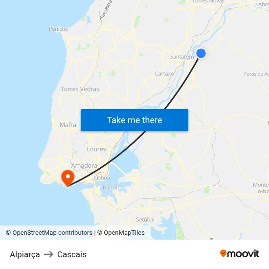 Alpiarça to Cascais map