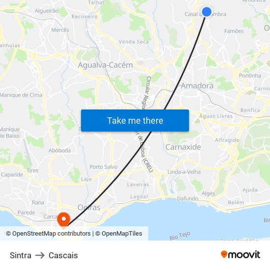 Sintra to Cascais map