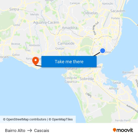 Bairro Alto to Cascais map
