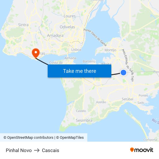 Pinhal Novo to Cascais map