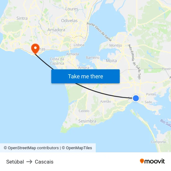 Setúbal to Cascais map