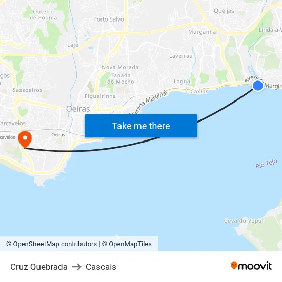 Cruz Quebrada to Cascais map