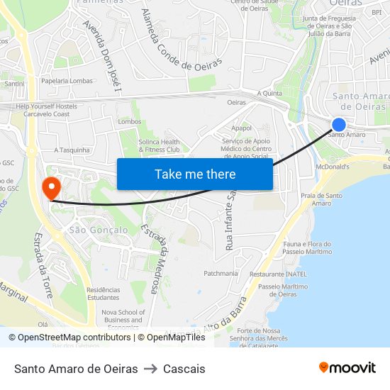 Santo Amaro de Oeiras to Cascais map