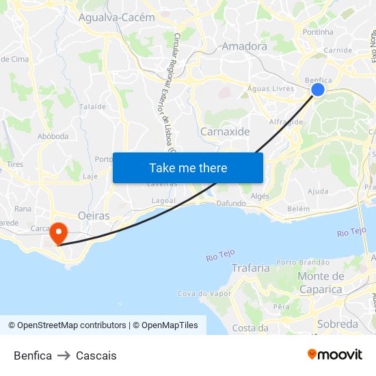 Benfica to Cascais map