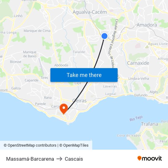 Massamá-Barcarena to Cascais map
