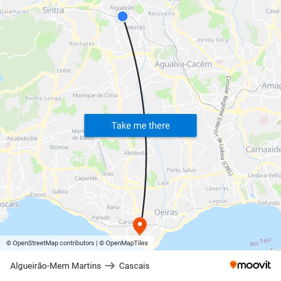 Algueirão-Mem Martins to Cascais map