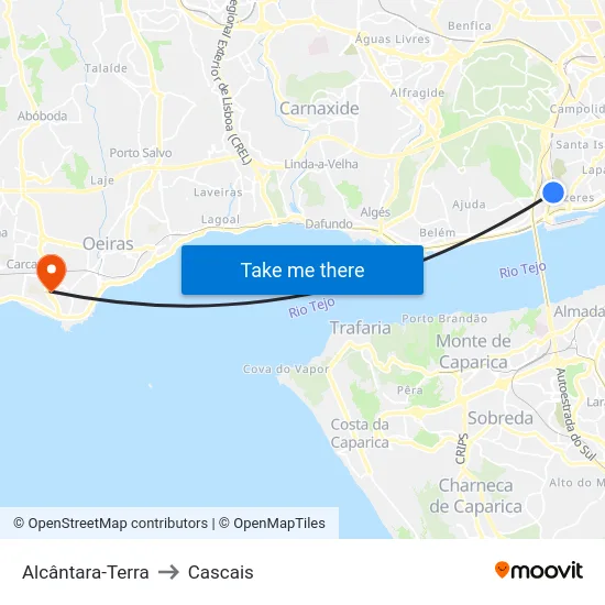 Alcântara-Terra to Cascais map