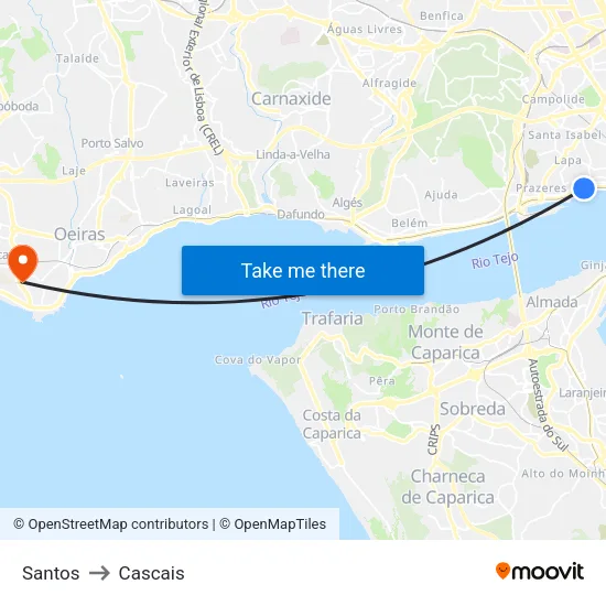 Santos to Cascais map