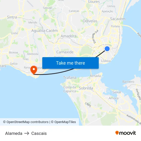 Alameda to Cascais map