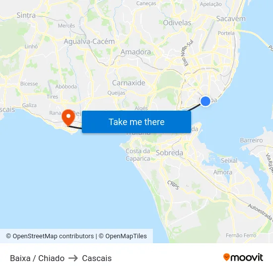 Baixa / Chiado to Cascais map