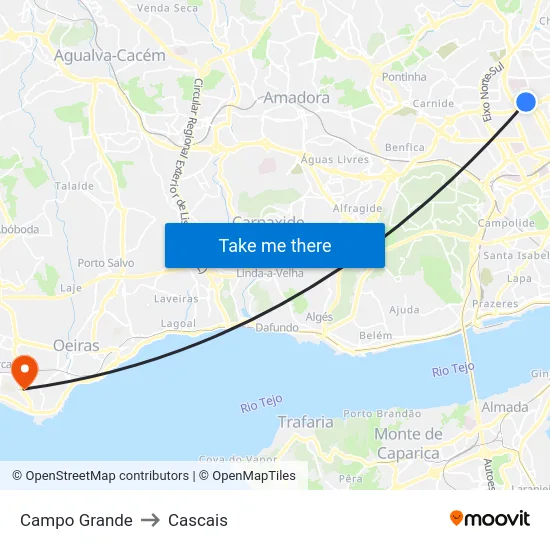 Campo Grande to Cascais map