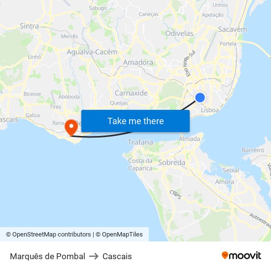 Marquês de Pombal to Cascais map