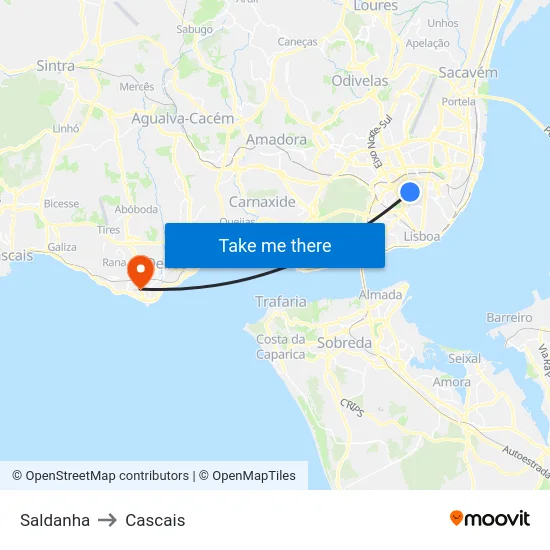 Saldanha to Cascais map