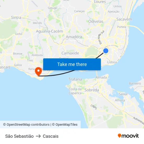 São Sebastião to Cascais map