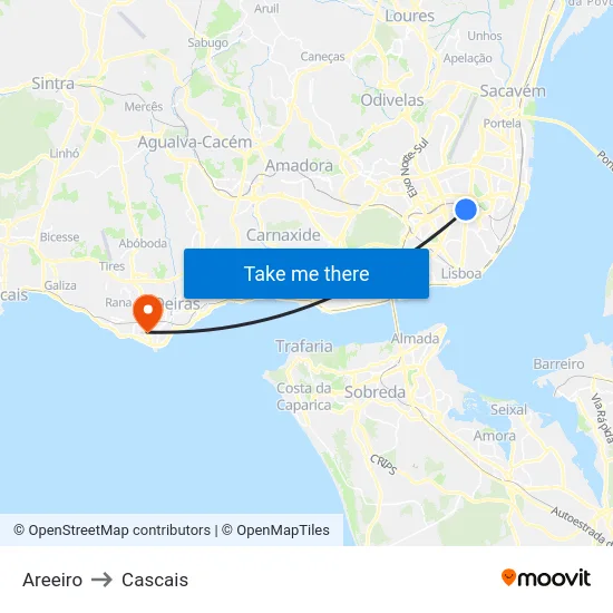 Areeiro to Cascais map