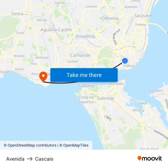 Avenida to Cascais map