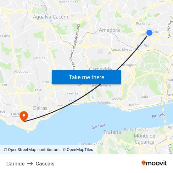 Carnide to Cascais map