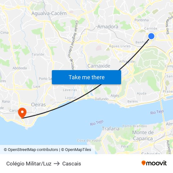 Colégio Militar/Luz to Cascais map