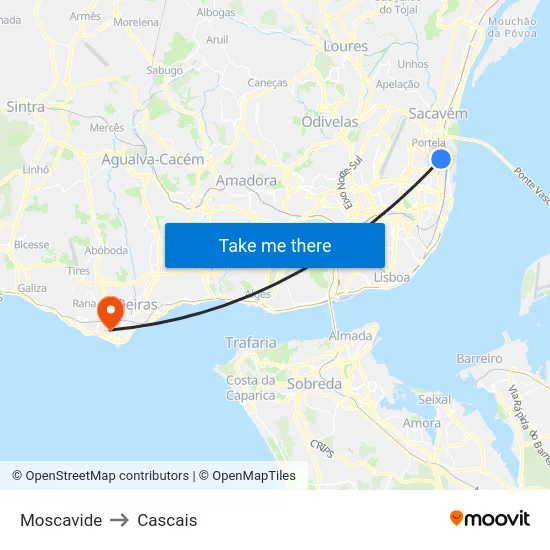 Moscavide to Cascais map