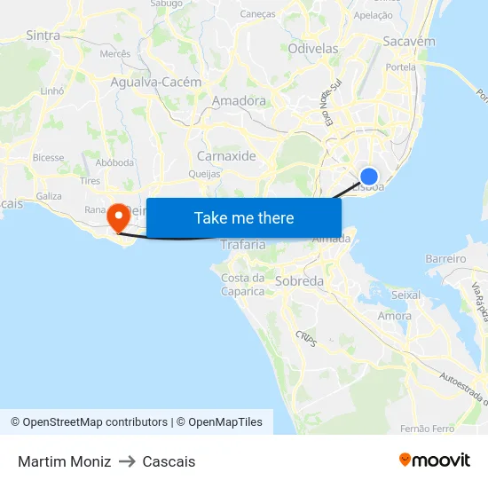 Martim Moniz to Cascais map