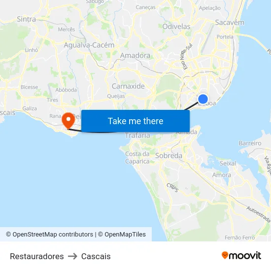 Restauradores to Cascais map