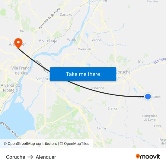 Coruche to Alenquer map