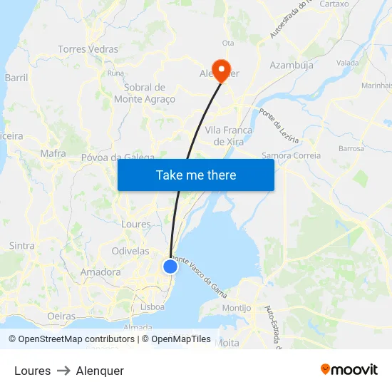 Loures to Alenquer map