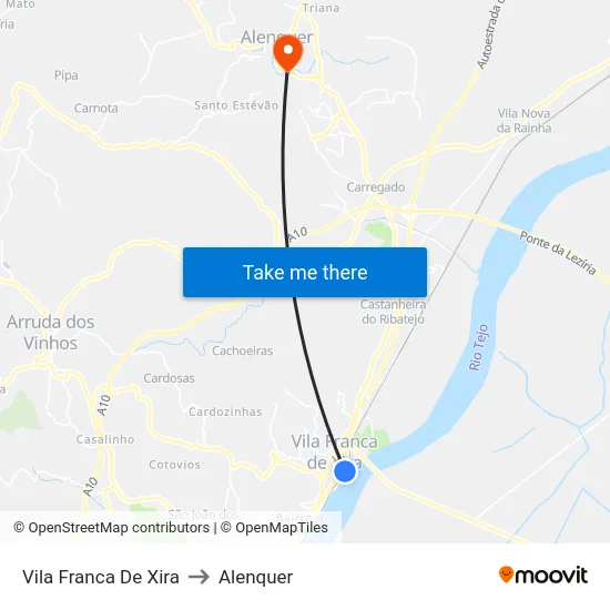 Vila Franca De Xira to Alenquer map