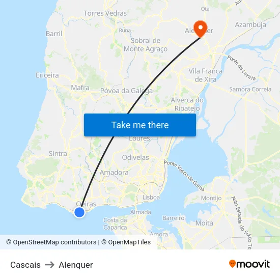 Cascais to Alenquer map
