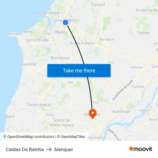 Caldas Da Rainha to Alenquer map