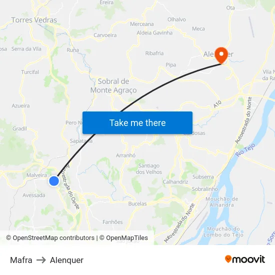 Mafra to Alenquer map