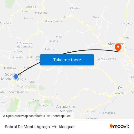 Sobral De Monte Agraço to Alenquer map