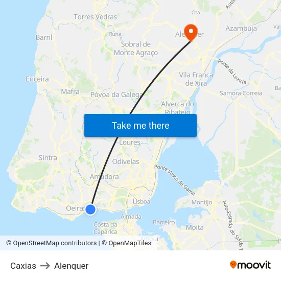 Caxias to Alenquer map