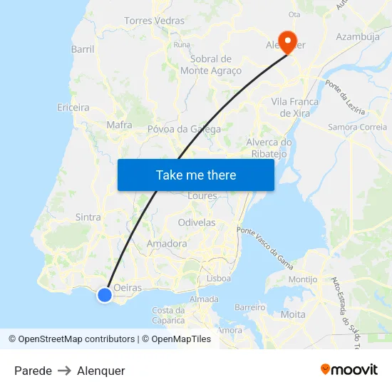 Parede to Alenquer map