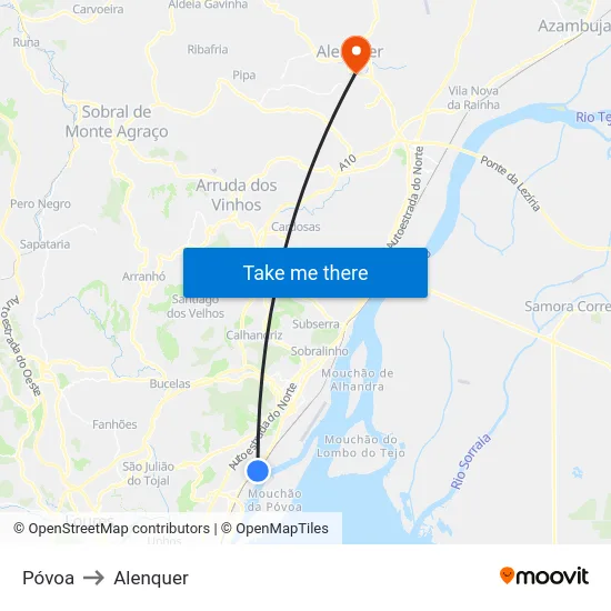 Póvoa to Alenquer map