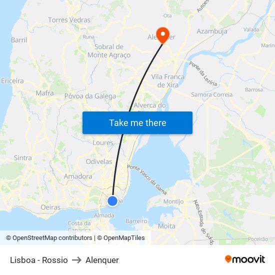 Lisboa - Rossio to Alenquer map