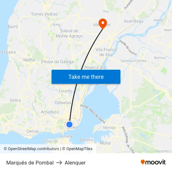 Marquês de Pombal to Alenquer map