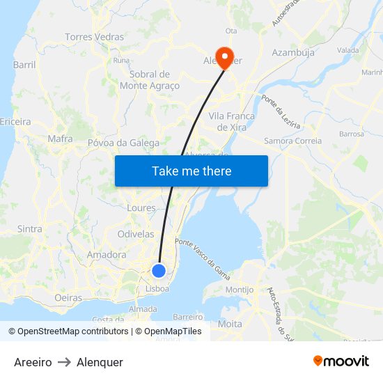 Areeiro to Alenquer map