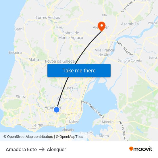 Amadora Este to Alenquer map
