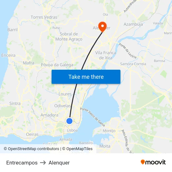 Entrecampos to Alenquer map